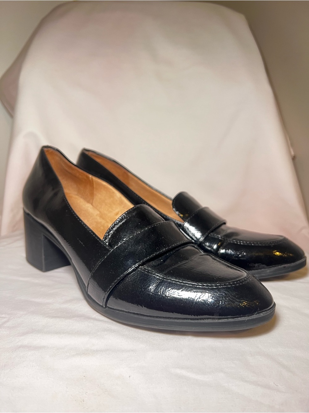 Life Stride Velocity 2.0 Black Leather Short Mid-Block Heel Loafers Size 11-11.5